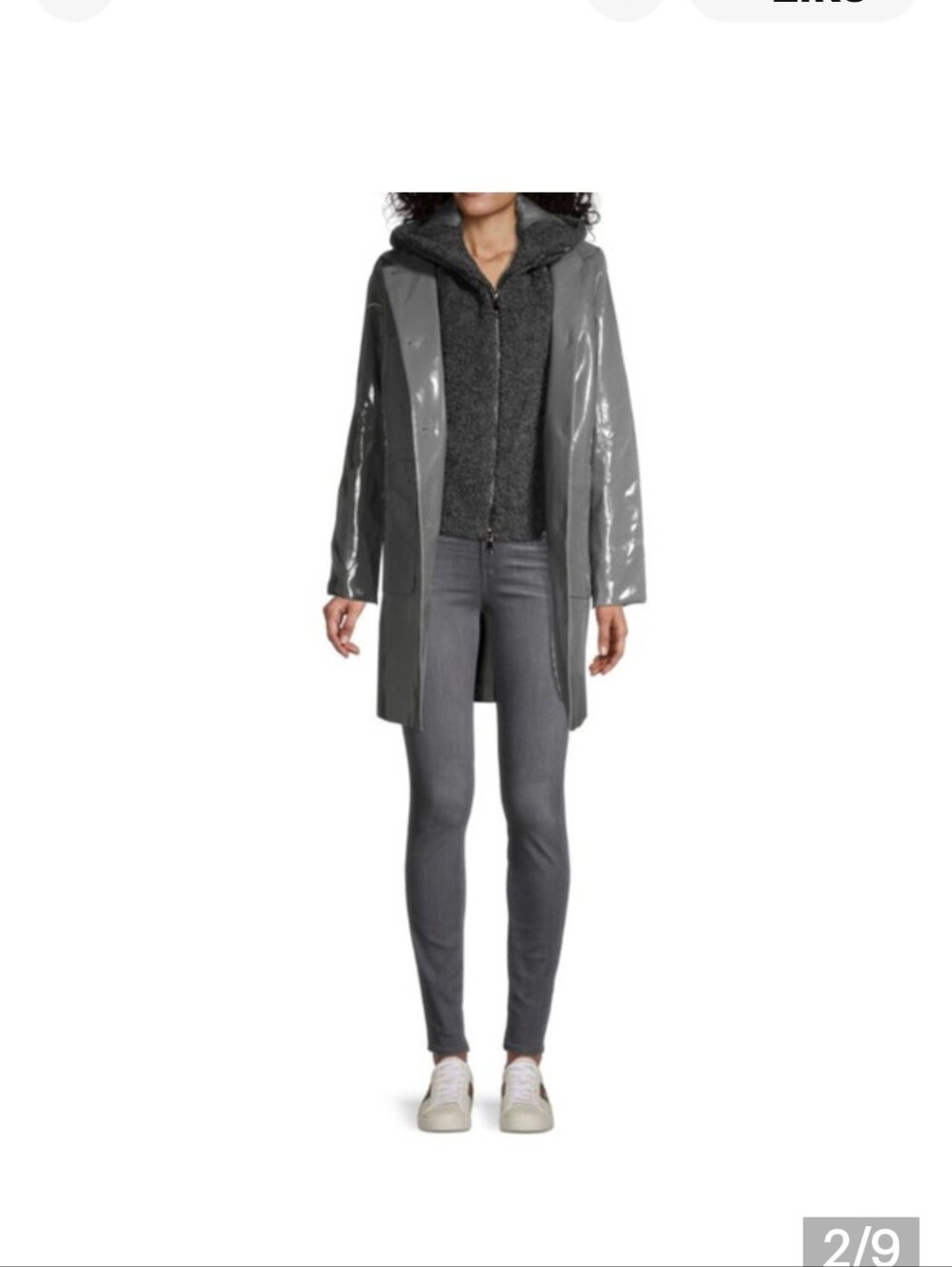 Jane Post Gray Vinyl Raincoat with Removeable Hood